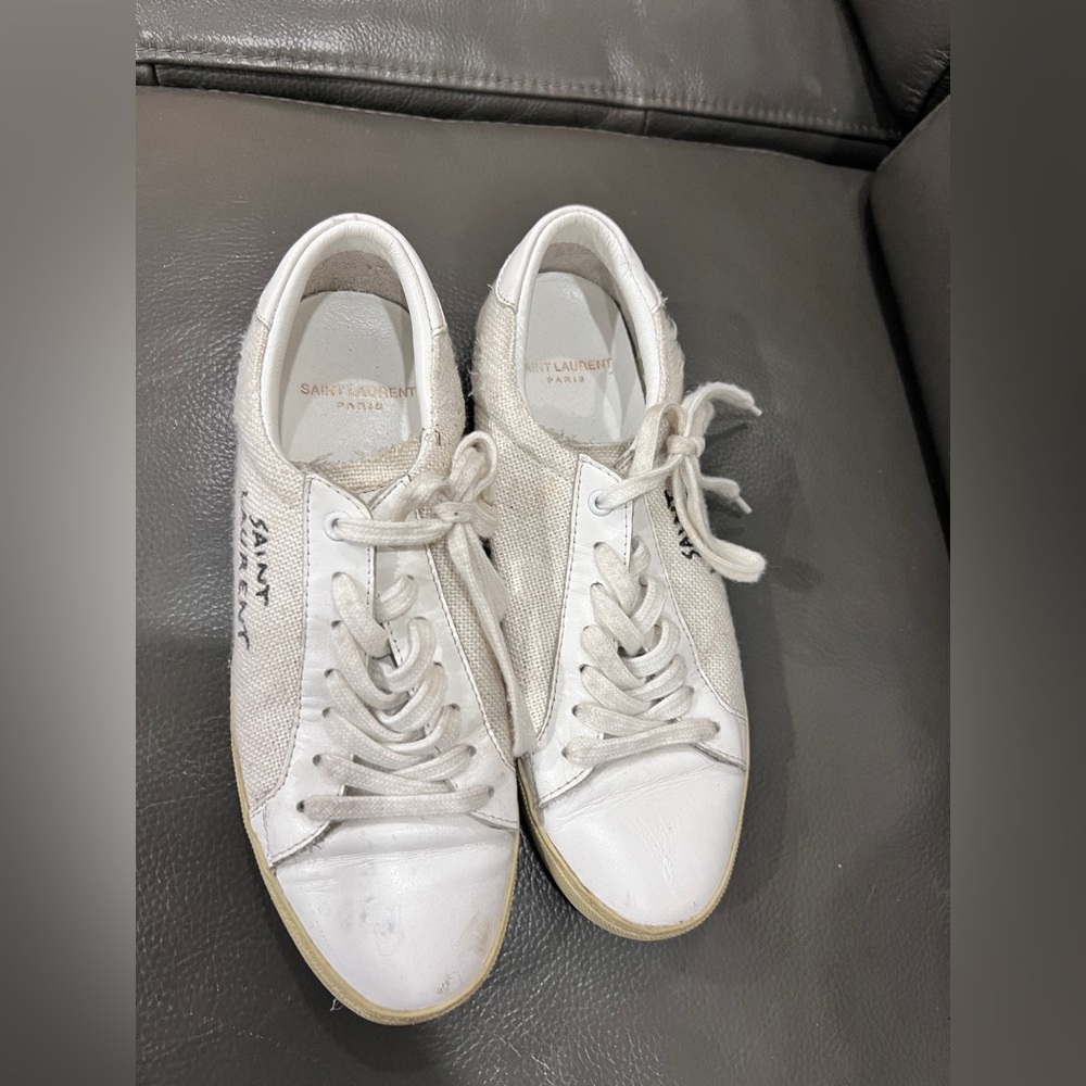 White Leather Shoes saint Laurent
